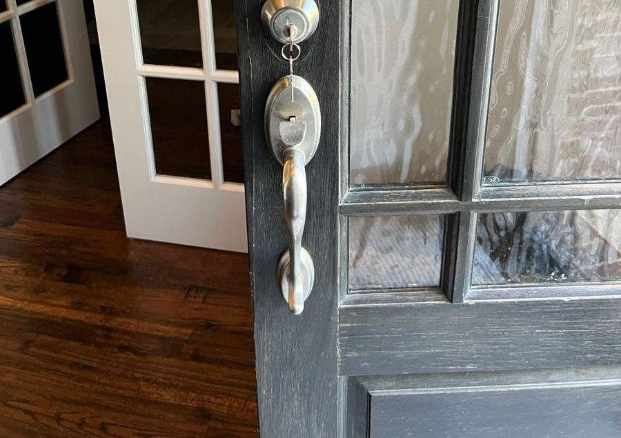 New deadbolt lock installed on a front door in Frisco TX